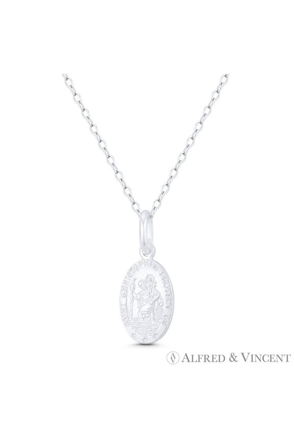 St. Christopher, Patron Saint of Travelers 20x9mm (0.8inx0.35in) Medallion Pendant & Chain Necklace in .925 Sterling Silver
