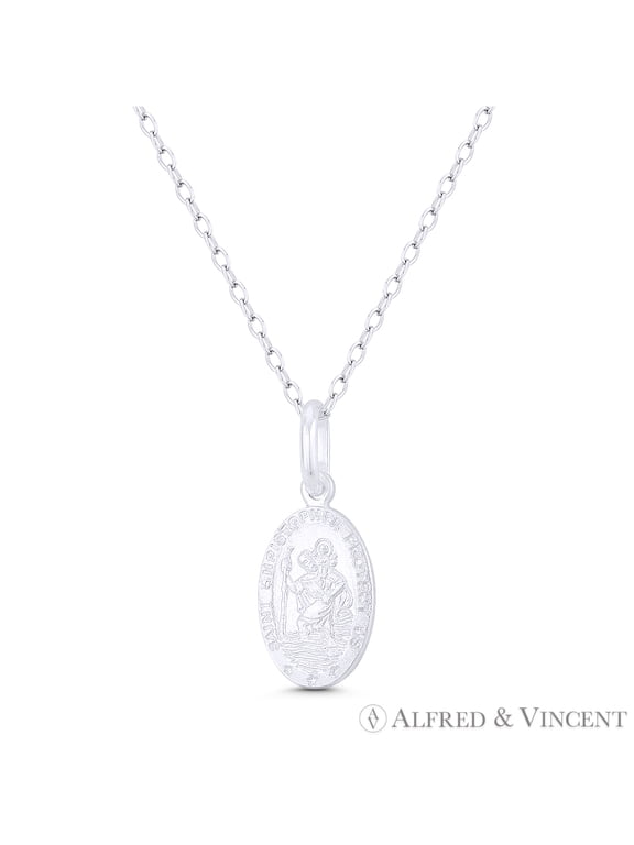 St. Christopher, Patron Saint of Travelers 20x9mm (0.8inx0.35in) Medallion Pendant in .925 Sterling Silver