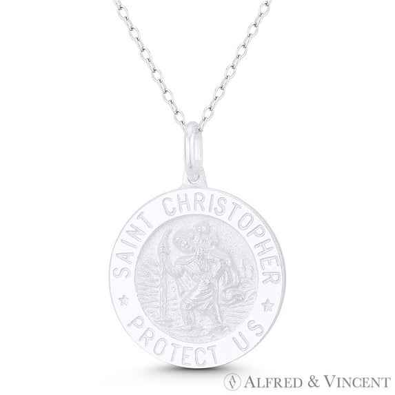 St. Christopher, Patron Saint of Travelers 21mm (0.8in) Medallion Pendant & Chain Necklace in .925 Sterling Silver
