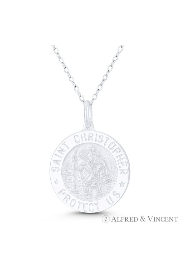 St. Christopher, Patron Saint of Travelers 21mm (0.8in) Medallion Pendant & Chain Necklace in .925 Sterling Silver