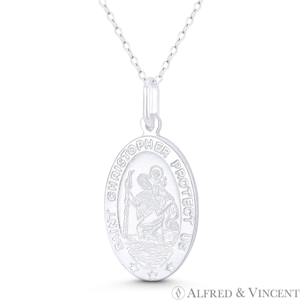St. Christopher, Patron Saint of Travelers 31x15mm (1.2inx0.6in) Medallion Pendant & Chain