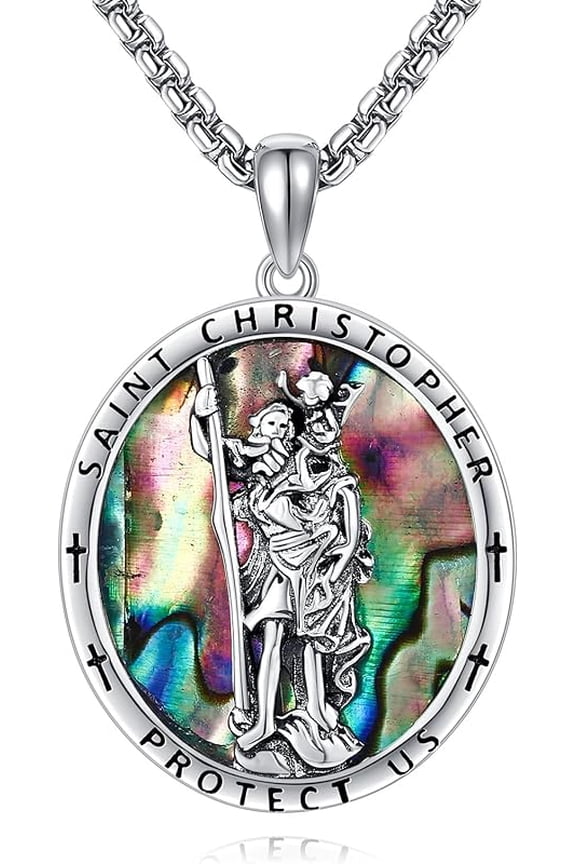 St Christopher/Saint Florian Necklace 925 Sterling Silver Religious Protection Amulet Necklace for Men Women 22"+2" Chain