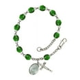 thumbnail image 1 of St. Christopher Silver Plate Rosary Bracelet 6mm May Green Fire Polished Beads Crucifix Size 5/8 x 1/4 medal charm, 1 of 1