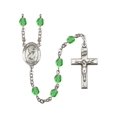 thumbnail image 1 of St. Christopher Silver-Plated Rosary 6mm August Green Fire Polished Beads Crucifix Size 1 3/8 x 3/4 medal charm, 1 of 1