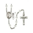 thumbnail image 1 of St. Christopher/Volleyball Silver-Plated Rosary 6mm April Crystal Fire Polished Beads Crucifix Size 1 3/8 x 3/4 medal charm, 1 of 1