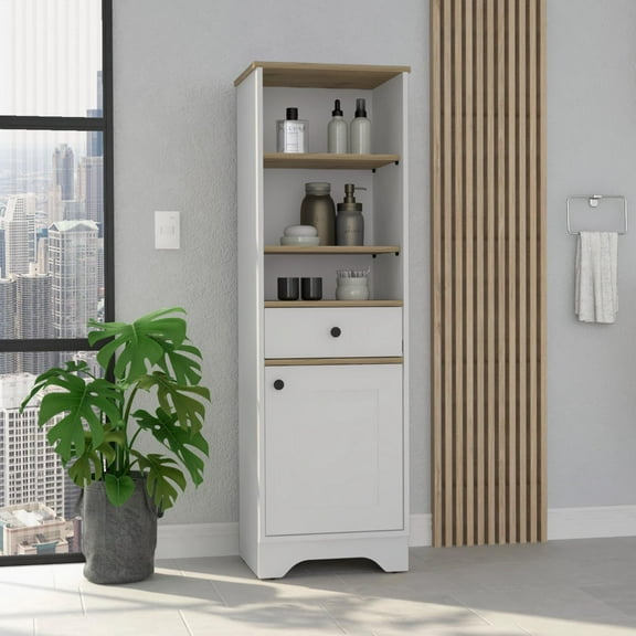 St. Clair Linen Cabinet, Two Interior Shelves, Two Open Shelves, Single Door Light Oak / White