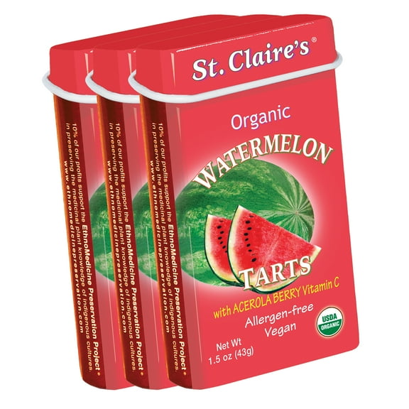 St. Claire's Organic Fruit Tart Candies, (Watermelon, 1.5 Ounce Tin, Bundle of 3) | Gluten-Free, Vegan, GMO-Free, Plant-based, Allergen-Free | Made in the USA in a Dedicated Allergen-Free Facility