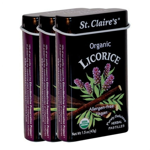 St. Claire's Organic Herbal Pastilles, (Licorice, 1.5 Ounce Tin, Bundle of 3) | Gluten-Free, Vegan, GMO-Free, Plant-based, Allergen-Free | Made in the USA in a Dedicated Allergen-Free Facility