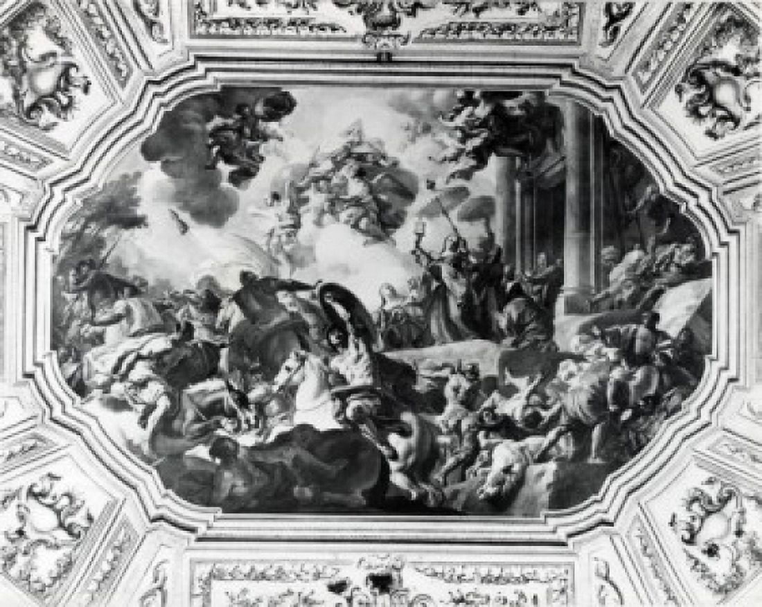 St Clare Repelling Saracens by Francesco de Mura illustration (1696-1782) Canvas Art - Francesco de Mura (24 x 36)