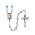 thumbnail image 1 of St. Clement Silver-Plated Rosary 6mm March Light Blue Fire Polished Beads Crucifix Size 1 3/8 x 3/4 medal charm, 1 of 1