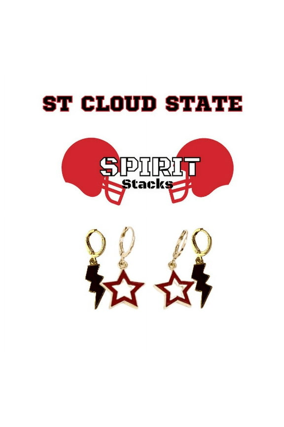 St. Cloud State University Spirit Stack black mini enamel bolts and red statement open starboys