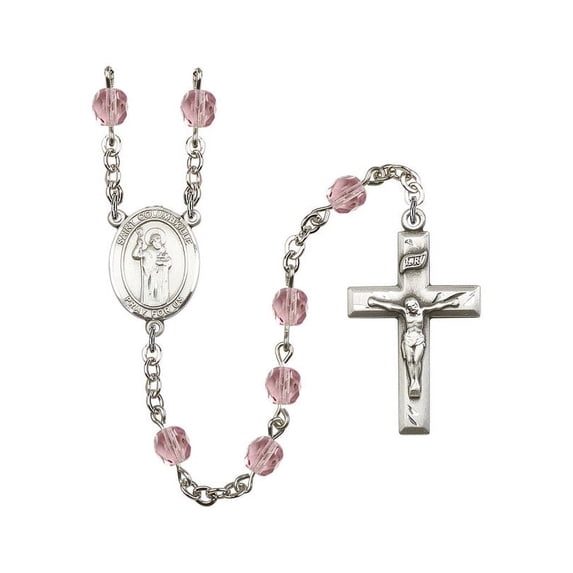 St. Columbkille Silver-Plated Rosary 6mm June Light Purple Fire Polished Beads Crucifix Size 1 3/8 x 3/4 medal charm