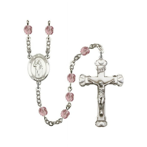 St. Columbkille Silver-Plated Rosary 6mm June Light Purple Fire Polished Beads Crucifix Size 1 5/8 x 1 medal charm