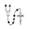 thumbnail image 1 of St. Columbkille Silver-Plated Rosary 7mm Brown Beads Crucifix Size 1 3/4 x 1 medal charm, 1 of 1