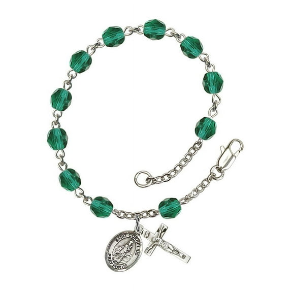 St. Cornelius Silver Plate Rosary Bracelet 6mm December Blue Fire Polished Beads Crucifix Size 5/8 x 1/4 medal charm