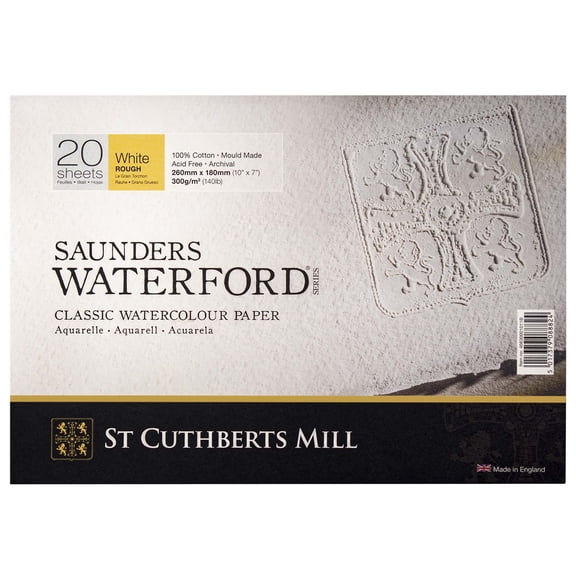 St Cuthberts Saunders Waterford Watercolor Block, Rough, White, 140lb/300gsm, 20 Sheet, 10x7 inch, 1 Count