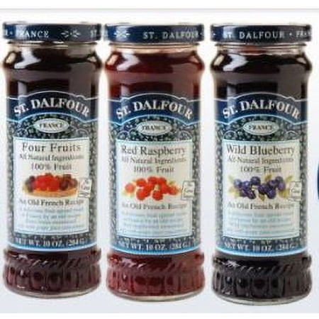 St. Dalfour Fruit Spreads - Red Raspberry, Four Fruits, Wild Blueberry - 3 mix - 10 oz.