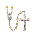 thumbnail image 1 of St. Dismas Silver-Plated Rosary 6mm November Yellow Fire Polished Beads Crucifix Size 1 5/8 x 1 medal charm, 1 of 1