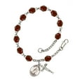 thumbnail image 1 of St. Drogo Silver Plate Rosary Bracelet 6mm January Red Fire Polished Beads Crucifix Size 5/8 x 1/4 medal charm, 1 of 8