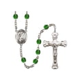 thumbnail image 1 of St. Drogo Silver-Plated Rosary 6mm May Green Fire Polished Beads Crucifix Size 1 5/8 x 1 medal charm, 1 of 1