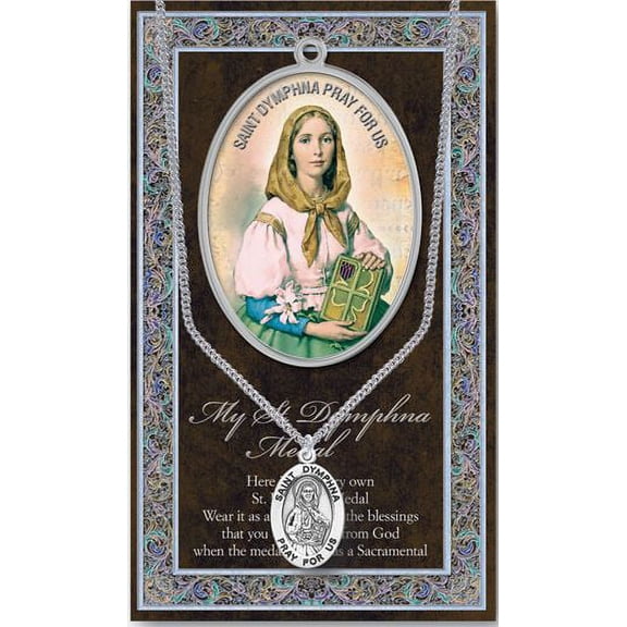 St. Dymphna Pewter Medal Pendant with Chain, Made in USA
