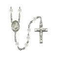 thumbnail image 1 of St. Edburga of Winchester Silver-Plated Rosary 6mm April Crystal Fire Polished Beads Crucifix Size 1 3/8 x 3/4 medal charm, 1 of 1