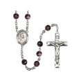 thumbnail image 1 of St. Edmund Campion Silver-Plated Rosary 7mm Brown Beads Crucifix Size 1 3/4 x 1 medal charm, 1 of 1