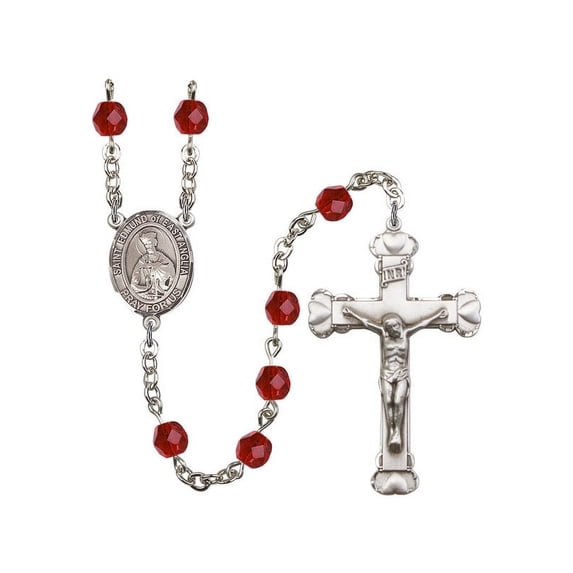 St. Edmund of East Anglia Silver-Plated Rosary 6mm July Red Fire Polished Beads Crucifix Size 1 5/8 x 1 medal charm