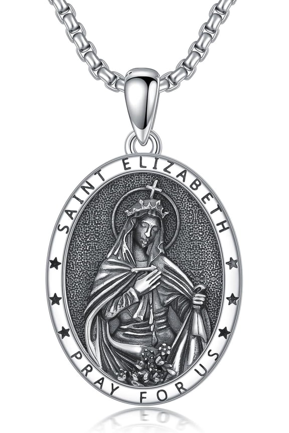 St Elizabeth Medal 925 Sterling Silver Saint Elizabeth of Hungary Medalla Necklace St. Elizabeth Pendant Protection Jewelry Religious Gifts for Men Women