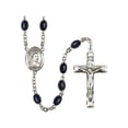 thumbnail image 1 of St. Elizabeth of Hungary Silver-Plated Rosary 8x6mm Black Onyx Beads Crucifix Size 1 3/4 x 1 medal charm, 1 of 1
