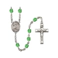 thumbnail image 1 of St. Ephrem Silver-Plated Rosary 6mm August Green Fire Polished Beads Crucifix Size 1 3/8 x 3/4 medal charm, 1 of 1