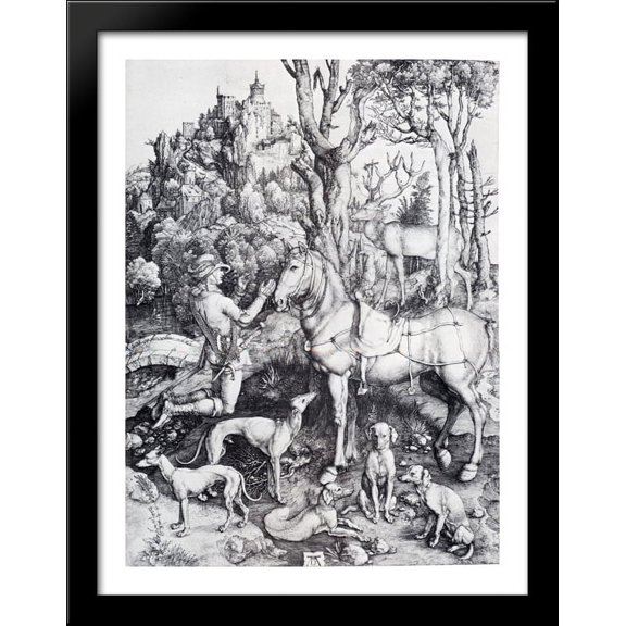 St. Eustace 28x36 Large Black Wood Framed Print Art by Albrecht Durer