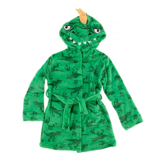 St. Eve Boys Green Dinosaur Hooded Fleece Bathrobe