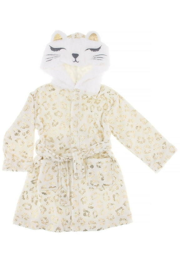 St. Eve Girls Ivory Cat Hooded Fleece Bathrobe