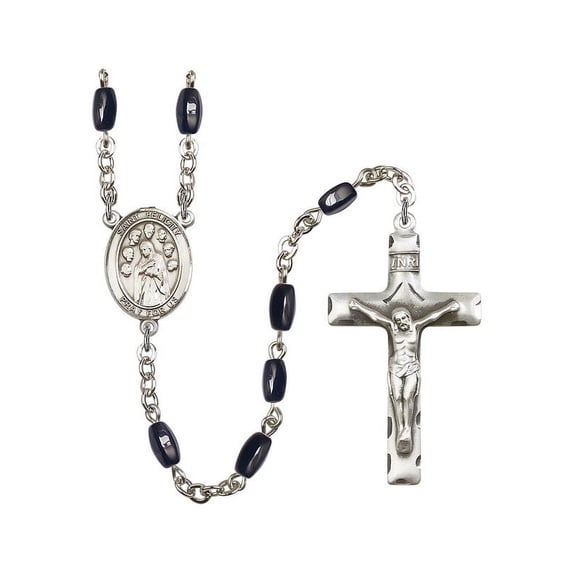 St. Felicity Silver-Plated Rosary 8x5mm Black Onyx Beads Crucifix Size 1 3/4 x 1 medal charm