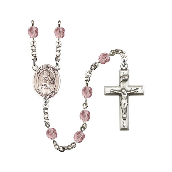 St. Fidelis Silver-Plated Rosary 6mm June Light Purple Fire Polished Beads Crucifix Size 1 3/8 x 3/4 medal charm