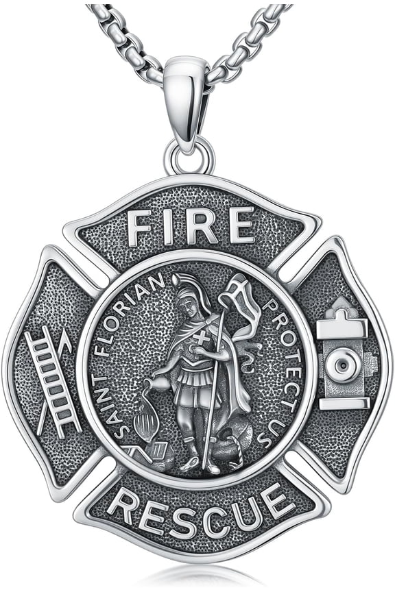 St Florian Firefighter Necklace for Men 925 Sterling Silver Saint Florian Pendant Medal Protection Jewelry Religious Gifts for Firemen Firefighter