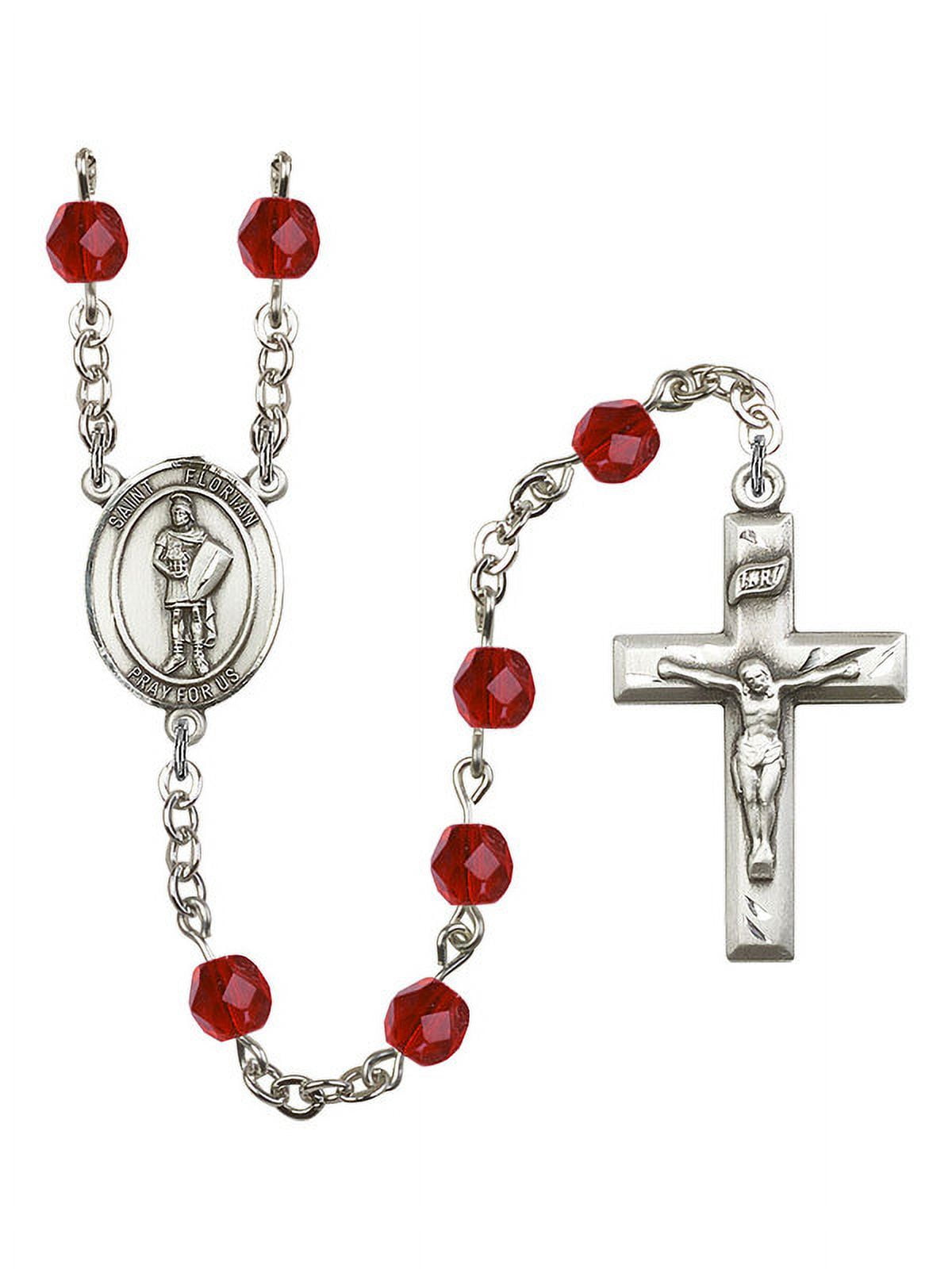 Single decade rosary bracelet, 925 silver with satin red crystal beads