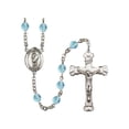 thumbnail image 1 of St. Florian Silver-Plated Rosary 6mm March Light Blue Fire Polished Beads Crucifix Size 1 5/8 x 1 medal charm, 1 of 1