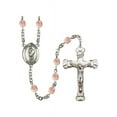 thumbnail image 1 of St. Florian Silver-Plated Rosary 6mm October Pink Fire Polished Beads Crucifix Size 1 5/8 x 1 medal charm, 1 of 1