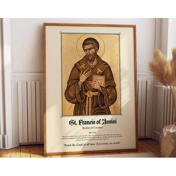 St Francis Of Assisi Catholic Monk Religious Franciscan Saint Poster, Versatile Christian Faith Theme For Prayer Room And Home Decor