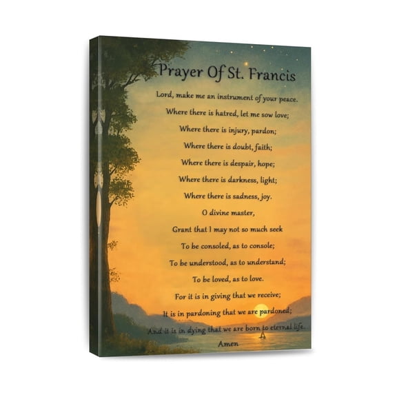 St Francis Peace Prayer Canvas Wall Art Christian Inspirational Print for Home Bedroom Living Room Decor Serenity Gift