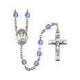 thumbnail image 1 of St. Francis of Assisi Silver-Plated Rosary 6mm September Blue Fire Polished Beads Crucifix Size 1 3/8 x 3/4 medal charm, 1 of 1