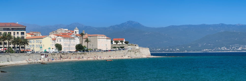St Francois Beach and old town of Ajaccio Corse-du-Sud Corsica France Canvas Art - Panoramic Images (36 x 12)