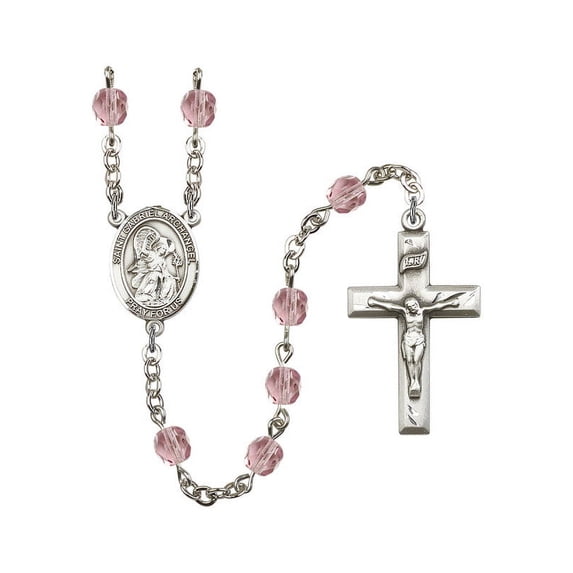 St. Gabriel the Archangel Silver-Plated Rosary 6mm June Light Purple Fire Polished Beads Crucifix Size 1 3/8 x 3/4 medal