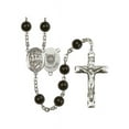 thumbnail image 1 of St. George / Coast Guard Silver-Plated Rosary 7mm Black Onyx Beads Crucifix Size 1 3/4 x 1 medal charm, 1 of 1