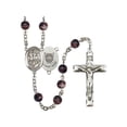 thumbnail image 1 of St. George / Coast Guard Silver-Plated Rosary 7mm Brown Beads Crucifix Size 1 3/4 x 1 medal charm, 1 of 1