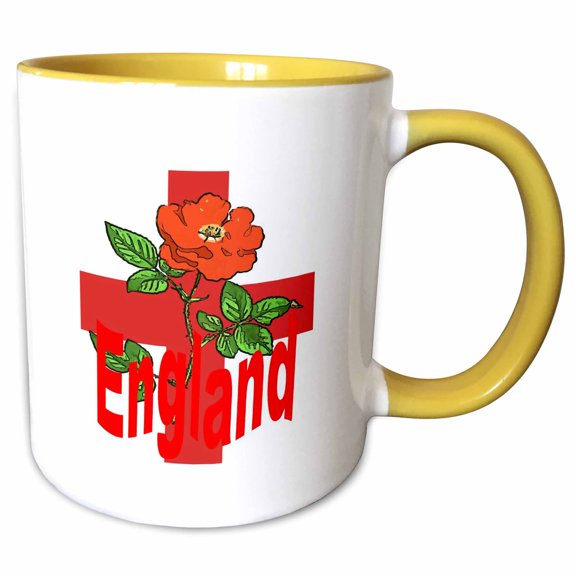 3drose, St George Cross with English Rose for England Fans, 15oz Two-tone Yellow Mug