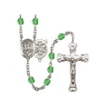 thumbnail image 1 of St. George / EMT Silver-Plated Rosary 6mm August Green Fire Polished Beads Crucifix Size 1 5/8 x 1 medal charm, 1 of 1