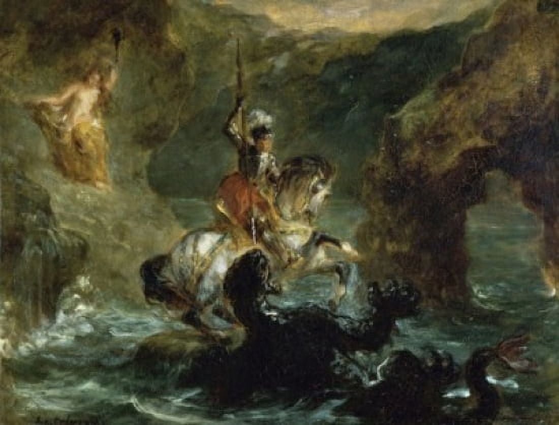 St George Fighting the Dragon (St George Combattant le Dragon) Eugene Delacroix (1798-1863French) Canvas Art - Eugene Delacroix (18 x 24)